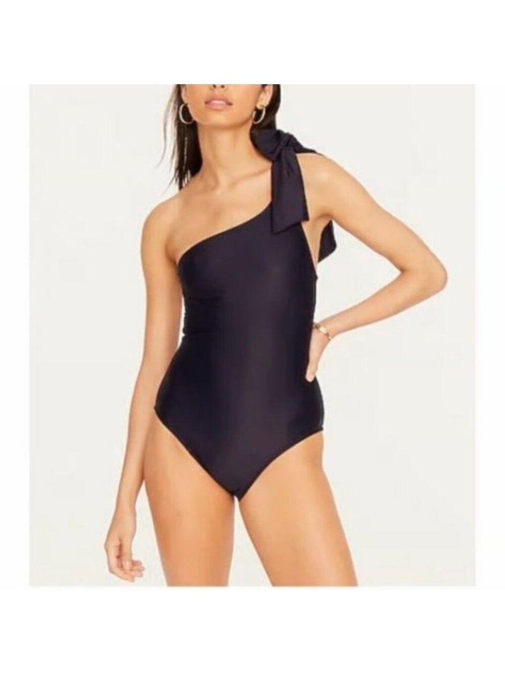 J.Crew Size 22 NEW Navy Blue Bow Tie One-Shoulder One-Piece Bathing Swimsuit